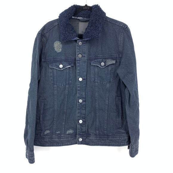 Blank NYC Men's Size Medium Denim Jacket Sherpa Collar Navy Blue NEW